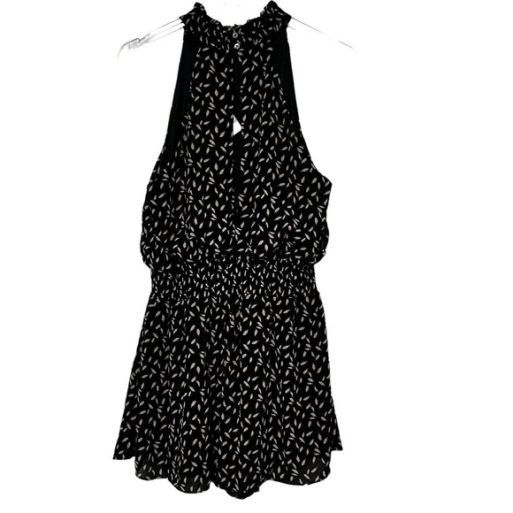 She & Sky Romper Halter Style Black Taupe Leaf Print Size Large Lined NWT‎ - Picture 2 of 8